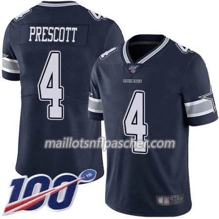 Maillot Dallas Cowboys Dak Prescott 4 Nike Navy Bleu 100th - Homme
